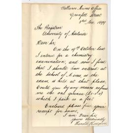 Harold Hodgson - Wallaroo Mines Office - Requesting refund of Higher Public Exam fee