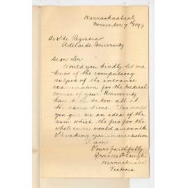 F H Gough - Warracknabeal Victoria - Entrance Examination to MB Course