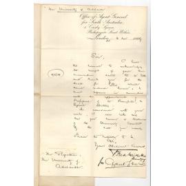 The Agent General for SA - London - Acknowledging receipt of Draft for £50 for Expenses re Appointments