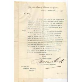 James Bath - Secretary - Office of the Minister of Education and Agriculture - Alteration in Entrance Scholarships Regulations