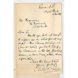 Arthur D Corpe - Hyde Park - Failure of candidate in Practice of Music Violin Examination