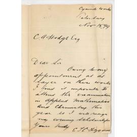 Edward Thomas Columbus Fitzgerald - Petersburg - Resigning Evening Scholarship