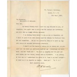 W H Wale - Sydney - Advising return of Music Exam Papers