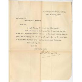 W H Wale - Sydney - Forwarding Music Bachelor Papers