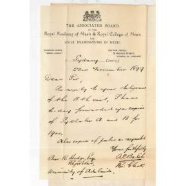 A E Balch - Sydney - Forwarding Syllabus A and B for 1900 - copies of poster