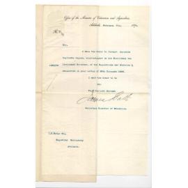 James Bath - Secretary - Minister of Education - Forwarding copies of Regulations and Statutes