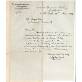 J S Shepherd - Adelaide - Requesting Final Certificate in Law