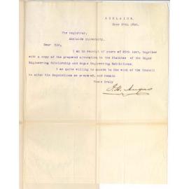 John Howard Angas - Adelaide - Approving alterations in Angas Engineering Scholarship and Exhibitions