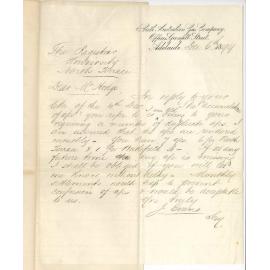 J Evans - Secretary SA Gas Company - Concerning complaint as to delay in rendering accounts