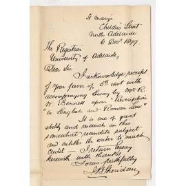 J B Sheridan - North Adelaide - Acknowledging receipt of Essay