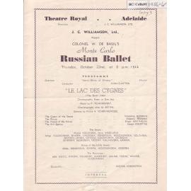 Colonel W. De Basil's Monte Carlo Russian Ballet Programme - Adelaide 1936-1937
