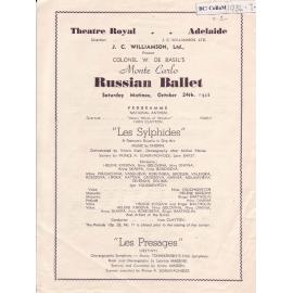 Colonel W. De Basil's Monte Carlo Russian Ballet Programme - Adelaide 1936-1937