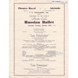 Colonel W. De Basil's Monte Carlo Russian Ballet Programme - Adelaide 1936-1937