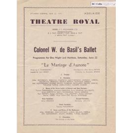 Colonel W. De Basil's Monte Carlo Russian Ballet Programme - Adelaide 1939-1940