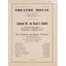Colonel W. De Basil's Monte Carlo Russian Ballet Programme - Adelaide 1939-1940