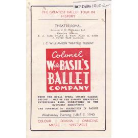 Colonel W. De Basil's Monte Carlo Russian Ballet Programme - Adelaide 1939-1940
