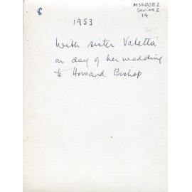 Back of photograph - Howard Florey with Sister Valetta on Wedding Day, 1953 