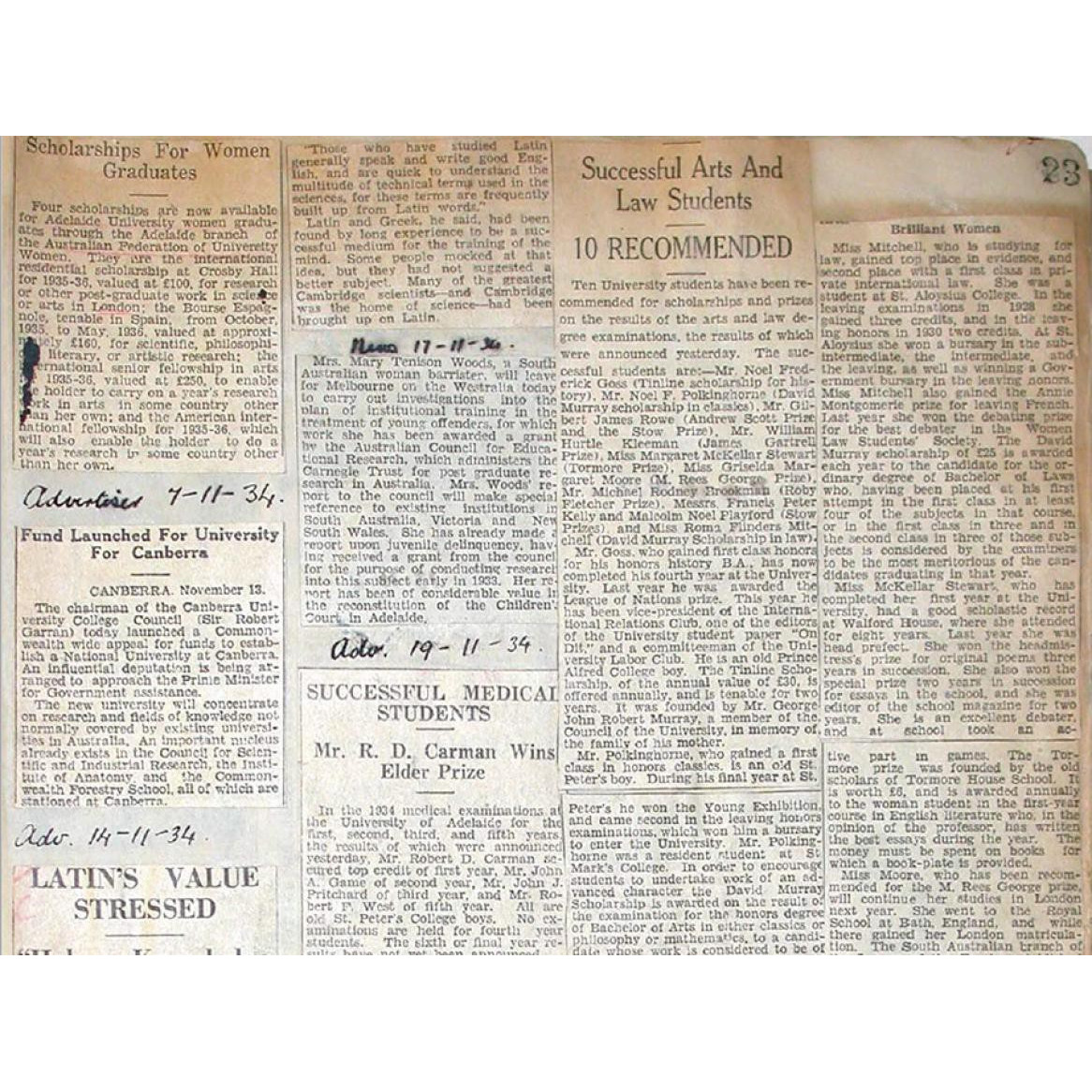 University Newscuttings Books, 1881 to 1977