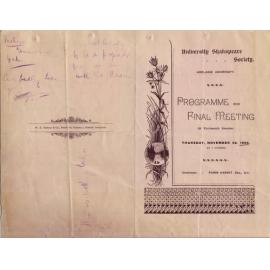 University Shakespeare Society Programme for Final Meeting of Thirteenth Session, 1896