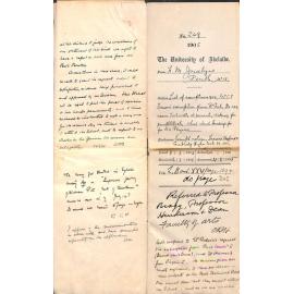 List of Exemptions 1905 Mr C F Frasers Exemption Senior Public - No LAB Exam Violoncello at present, Asking for pamphlets etc, what about Hendry's fee for BA Physics