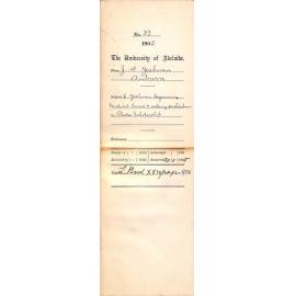 C Yeatman beginning Medical Course and asking particulars and re Rhodes Scholarship