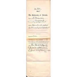 Apparatus etc required for Mineralogical Department