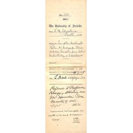 Exemption Mathematics and Latin - Mr Hendry's fee Balance of Account due, etc