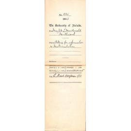 Asking for information re matriculation