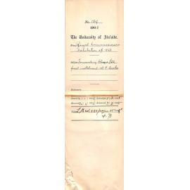 Forwarding £25 cheque for final instalment of Scholarship William Ternent Cooke