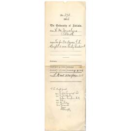 Payment of the fees for one entry into Rudiments and the Bachelor of Arts degree of G H Wright and request for certificate indicating G H Wright's passing of his degree