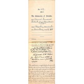 Requesting to sit the examination in Accountancy at the end of 1906