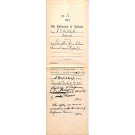 Harold Flinders Mitchell - Adelaide - Exemption from Lectures and Terminal Exams Property II