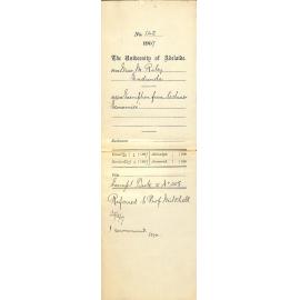 Miss Mabel Riley - Eudunda - Exemption from lectures Economics