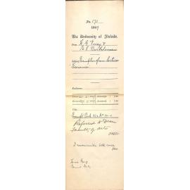 Horace George Viney - Edward S Bartholomaeus - Exemption from lectures Economics