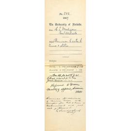 Cecil Thomas Madigan - East Adelaide - Permission to enter Sc Course and status