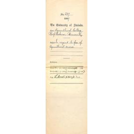 Professor Perkins - Agricultural College Roseworthy - In regard to fees of Agricultural Course