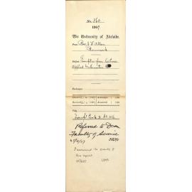 Reverend J H Allen - Renmark - Exemption from lectures Applied Mathematics