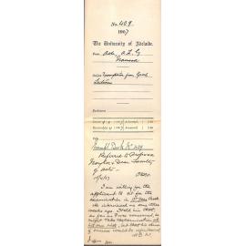 Arthur Louis George Ash - Norwood - Exemption from Greek Lectures