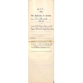 E A Randell - Perth - W B Doyle obtaining B Sc Degree Received draft £57-10-0 Desks