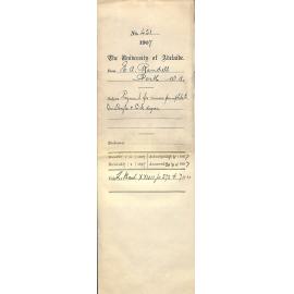 E A Randell - Secretary - The University of Adelaide (West Australia Centre) The Observatory - Perth - Payment for music pamphlets. Brother W B Doyle to obtain BSc Degree