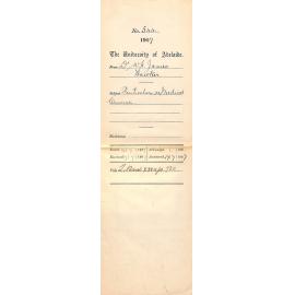 Dr W H James - Hawker - Particulars re Medical Course
