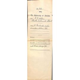 F B Allen [Director of Technical Education] - Perth Technical School [St George's Terrace, Perth] - A Hardwicke wishes ad eundem statum B Sc