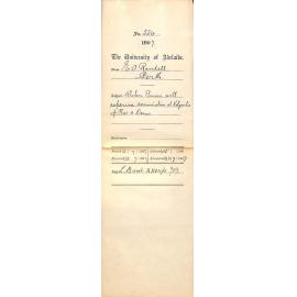 E A Randell - Secretary - The University of Adelaide (West Australia Centre) Palace Chambers, St George's Terrace - Perth - Mr Watson Brown will supervise examination at Kalgoorlie of Reverend A Deans