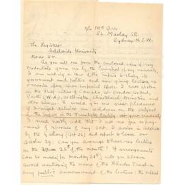 Stephen Leacock - Sydney - Wishing to deliver lecture on Empire in the 20th Century on 28th October