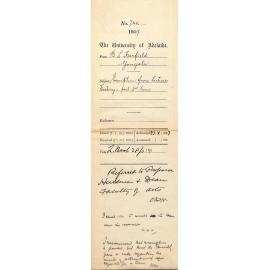 Bowman L Harfield - Yongala - Exemption from Lectures History part 3rd Term