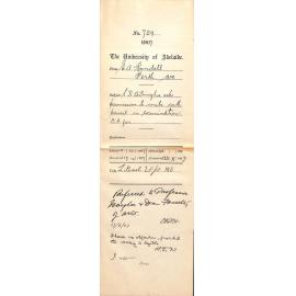 E A Randell - Perth Western Australia - S K O'Donoghue asks permission to write with pencil in Examination BA Fees