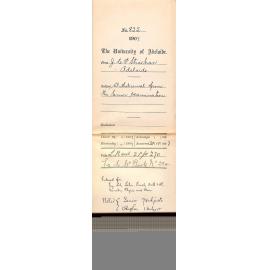 J C P Strachan - Adelaide - Withdrawal from the Senior Examination