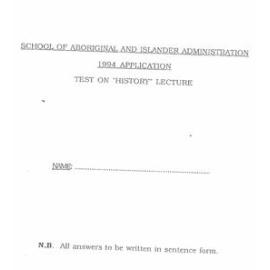 History test - School of Aboriginal and Islander Administration