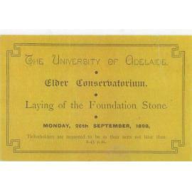 Ticket to the Laying of the Foundation Stone of Elder Conservatorium, 1898
