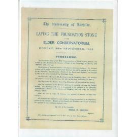 Program for the Laying of the Foundation Stone of Elder Conservatorium, 1898